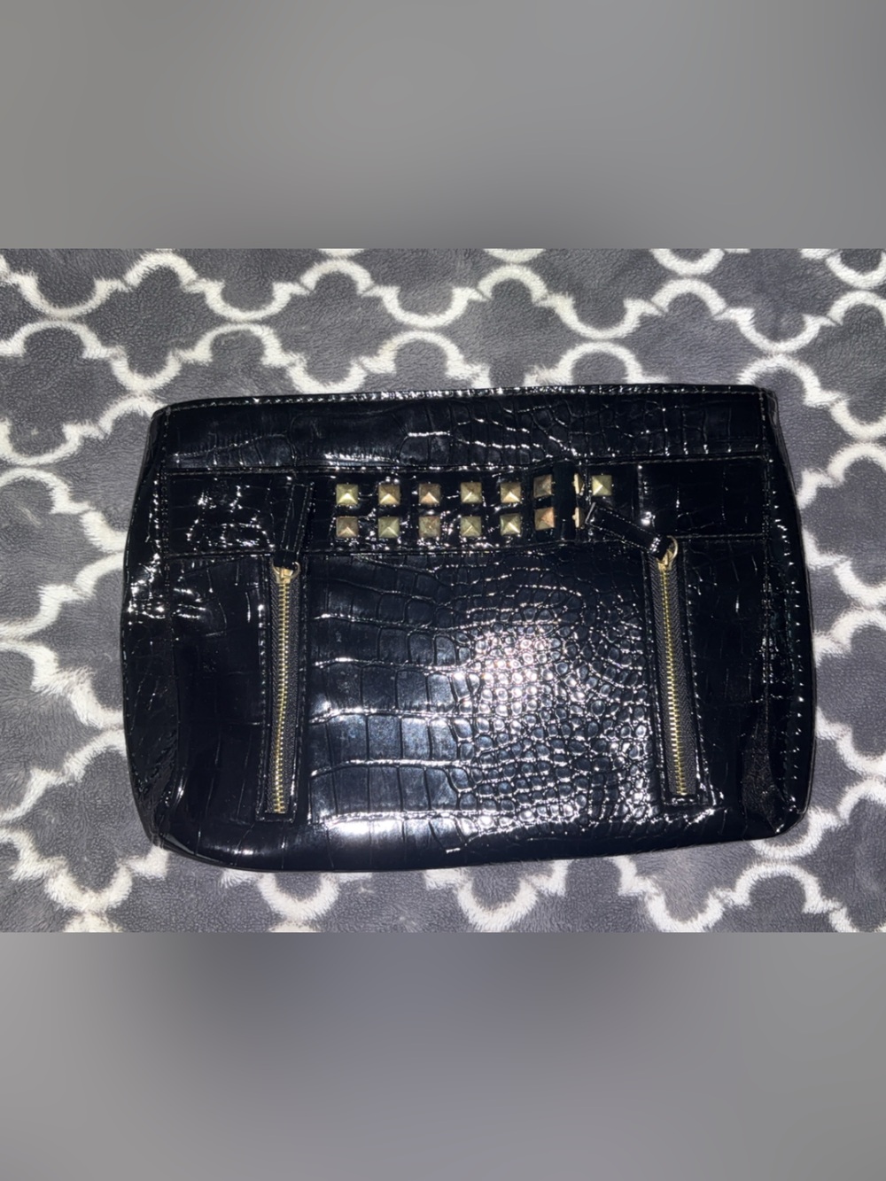 Black Croc-Embossed Studded Clutch - Women's Bag